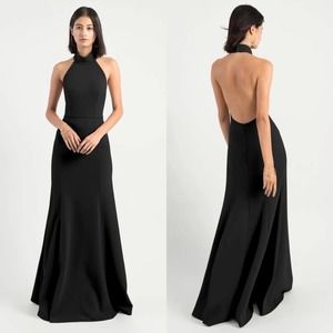 JENNY YOO Black Petra Halter Crepe Dress